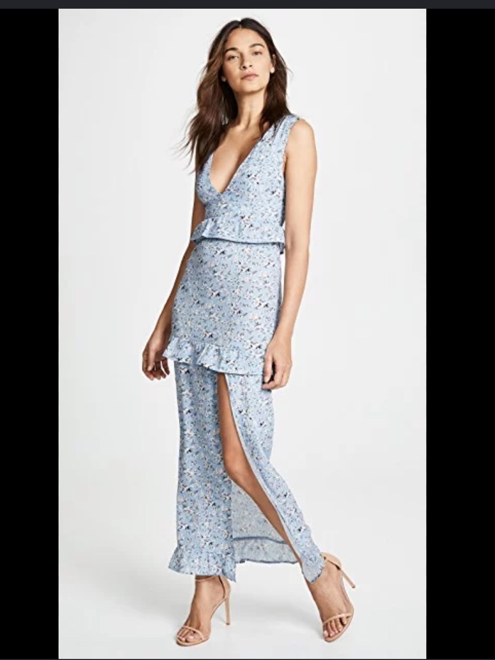 Nightwalker Tiered Maxi Blue Floral Dress w/ Ruffles - Medium